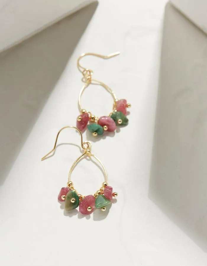 Semi Precious Stone Drop Earrings Multi Women FatFace Jewellery