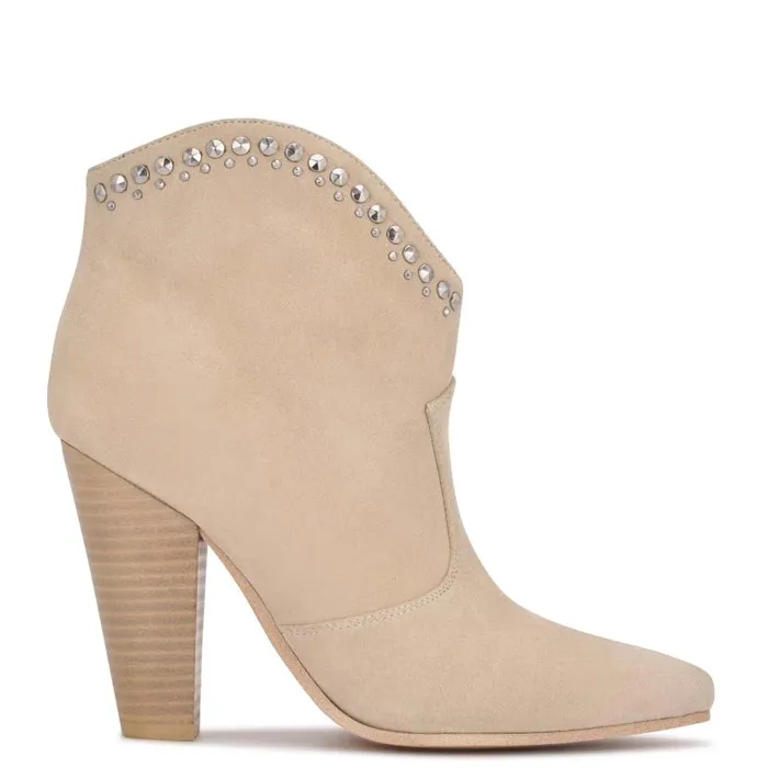 Sera Heeled Western Booties Beige Suede Women Nine West Boots and Booties