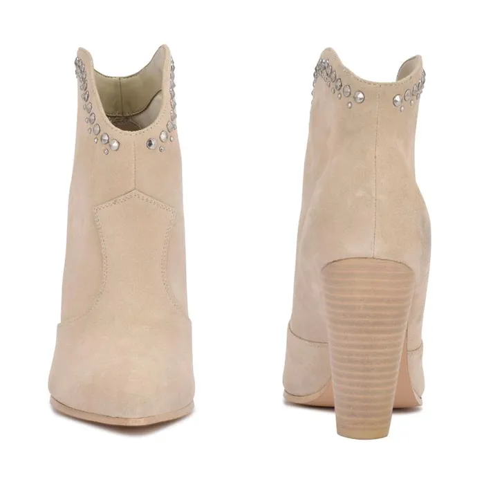 Sera Heeled Western Booties Beige Suede Women Nine West Boots and Booties