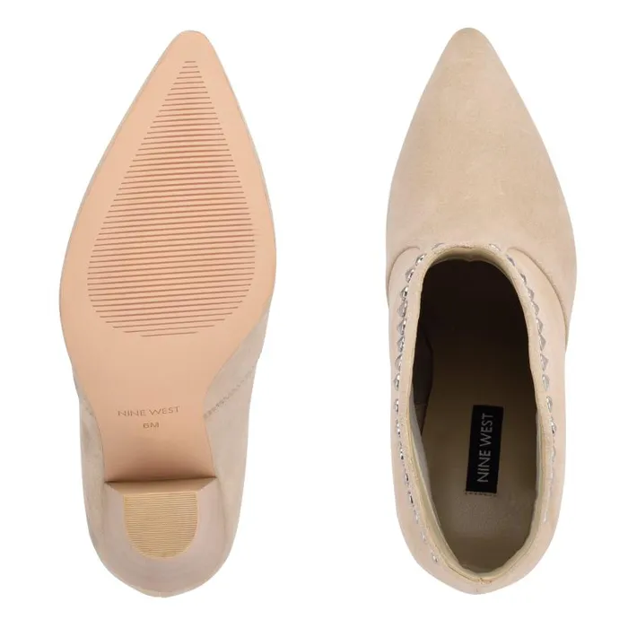Sera Heeled Western Booties Beige Suede Women Nine West Heels