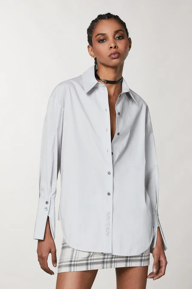 Shirts Women Patrizia Pepe Stretch Cotton Shirt Mineral Gray