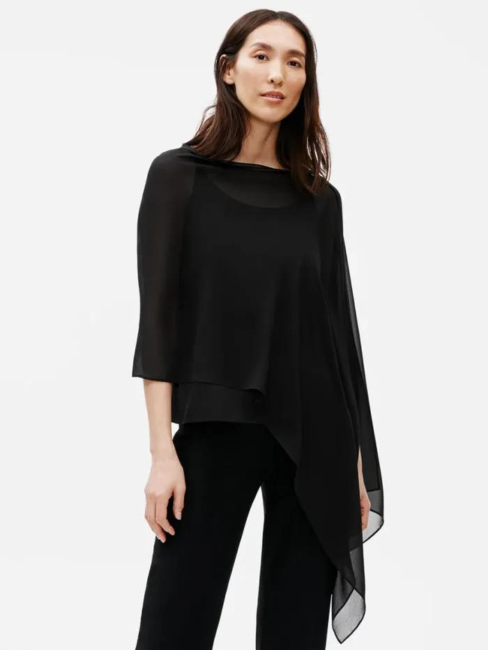 Shop Eileen Fisher Accessories System Sheer Silk Georgette Wrap Black