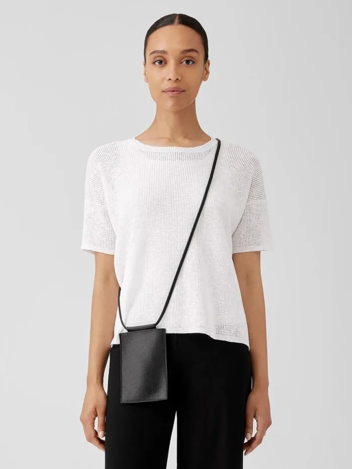 Shop Eileen Fisher Accessories Textured Italian Leather Phone Pouch Black