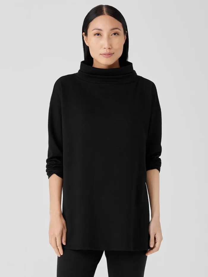 Shop Eileen Fisher Petite Cozy Brushed Terry Hug Funnel Neck Long Top Black