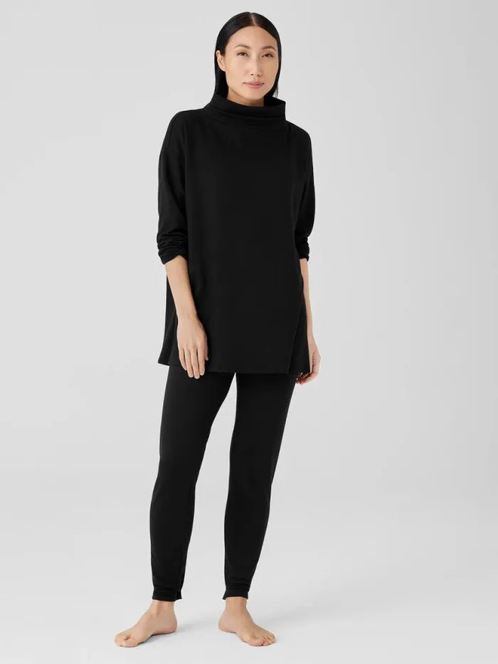 Shop Eileen Fisher Petite Cozy Brushed Terry Hug Funnel Neck Long Top Black