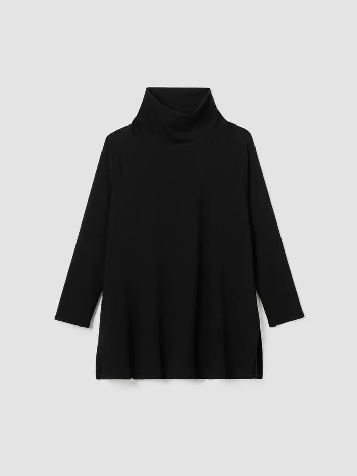 Shop Eileen Fisher Petite Cozy Brushed Terry Hug Funnel Neck Long Top Black