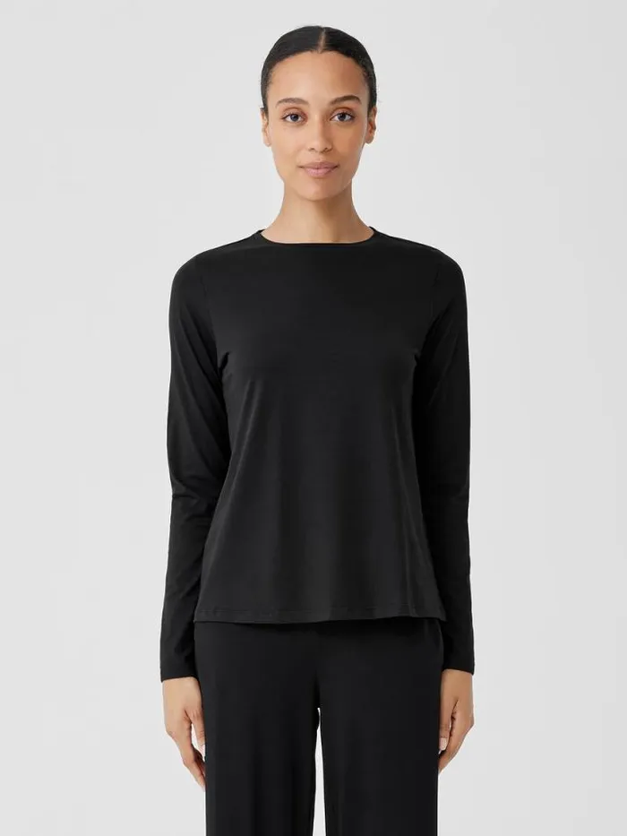 Shop Eileen Fisher Petite Organic Pima Cotton Jersey LongSleeve Tee Black