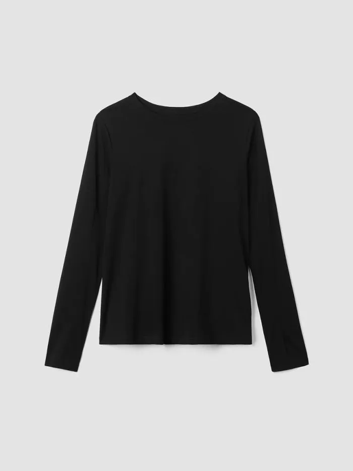 Shop Eileen Fisher Petite Organic Pima Cotton Jersey LongSleeve Tee Black