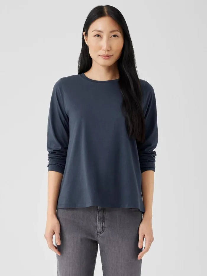 Shop Eileen Fisher Petite Organic Pima Cotton Jersey LongSleeve Tee Ocean