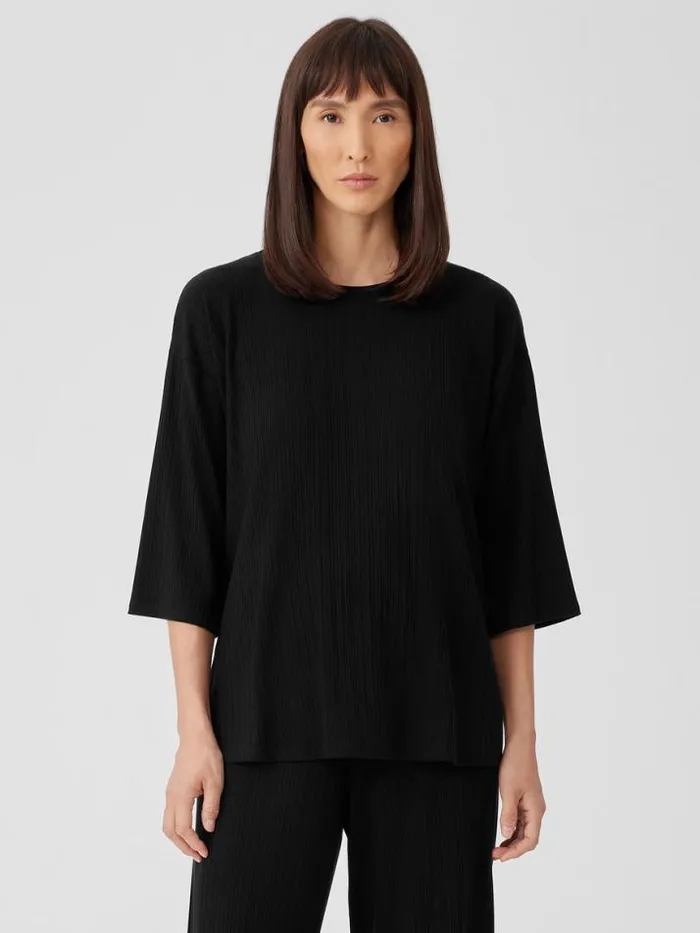 Shop Eileen Fisher Petite Variegated Rib Knit Crew Neck Long Top Black