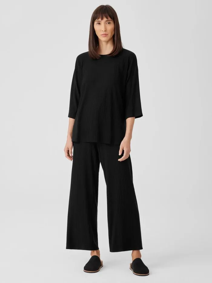 Shop Eileen Fisher Petite Variegated Rib Knit Crew Neck Long Top Black