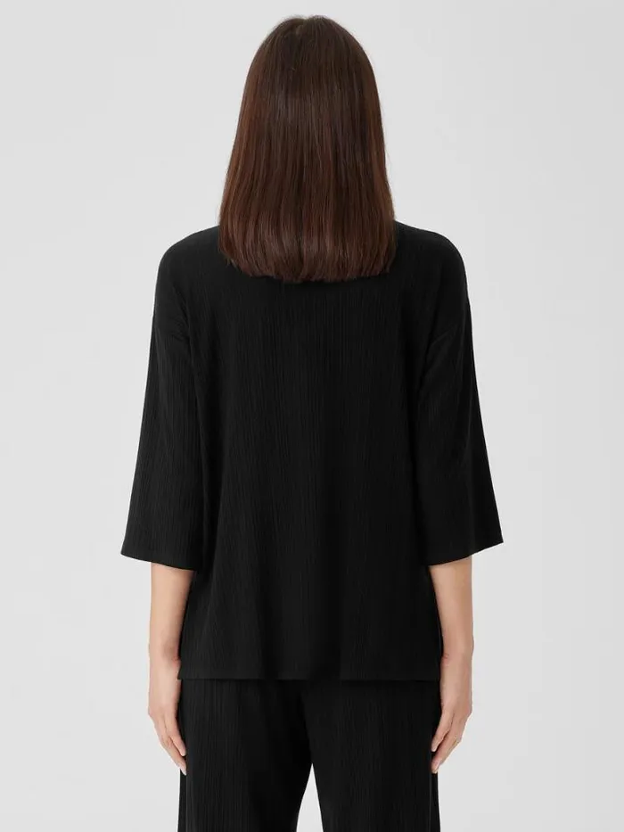 Shop Eileen Fisher Petite Variegated Rib Knit Crew Neck Long Top Black