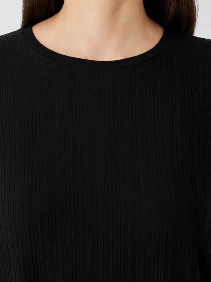 Shop Eileen Fisher Petite Variegated Rib Knit Crew Neck Long Top Black