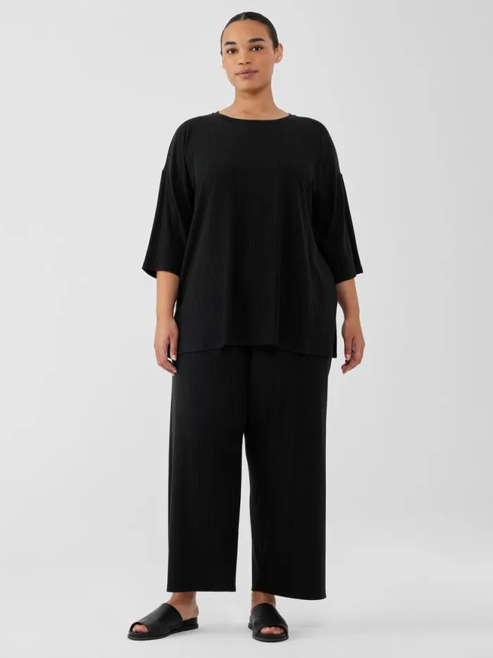 Shop Eileen Fisher Petite Variegated Rib Knit Crew Neck Long Top Black