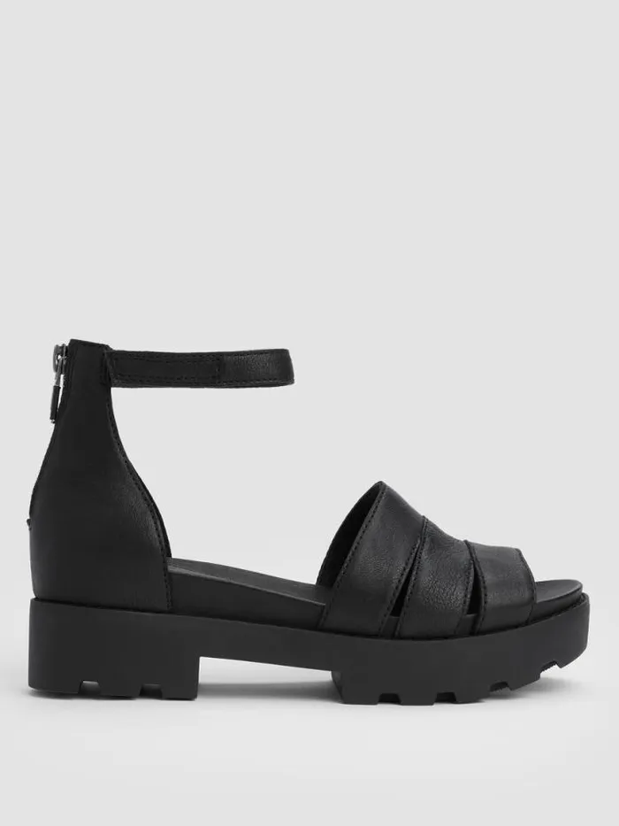 Shop Eileen Fisher Shoes Heir Tumbled Leather Wedge Sandal Black