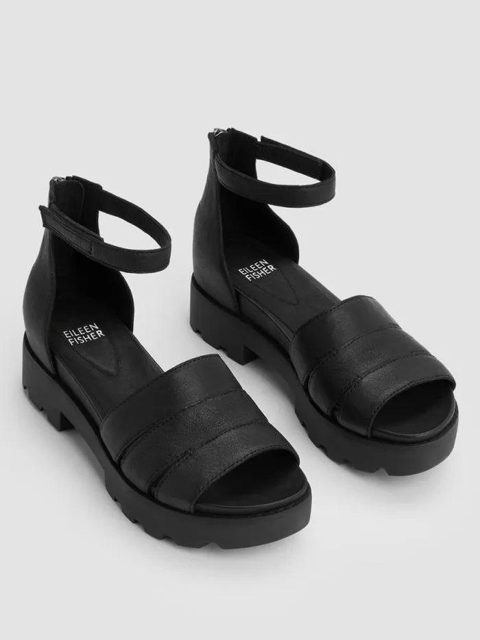 Shop Eileen Fisher Shoes Heir Tumbled Leather Wedge Sandal Black