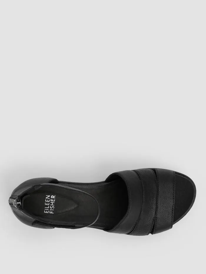 Shop Eileen Fisher Shoes Heir Tumbled Leather Wedge Sandal Black