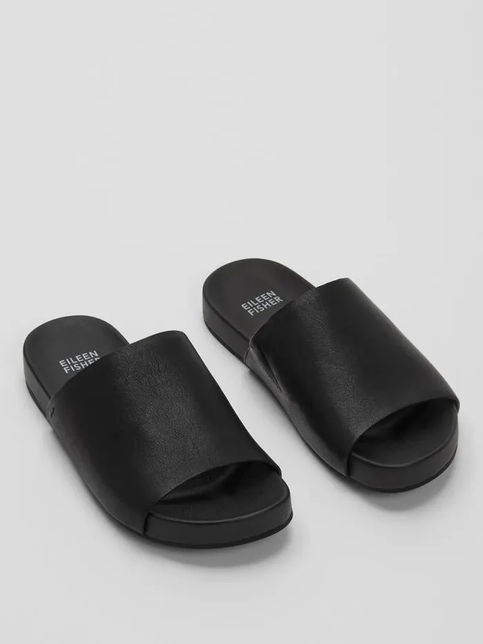 Shop Eileen Fisher Shoes Mask Tumbled Leather Slide Sandal Black