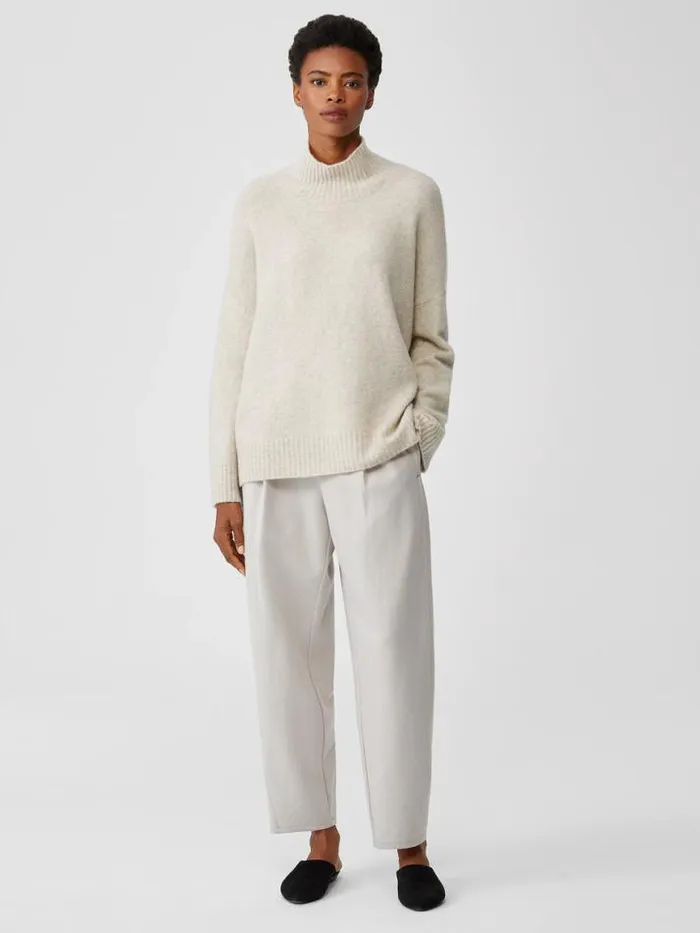 Shop Eileen Fisher Sweaters and Cardigans Cashmere Silk Bliss Turtleneck BoxTop Maple Oat