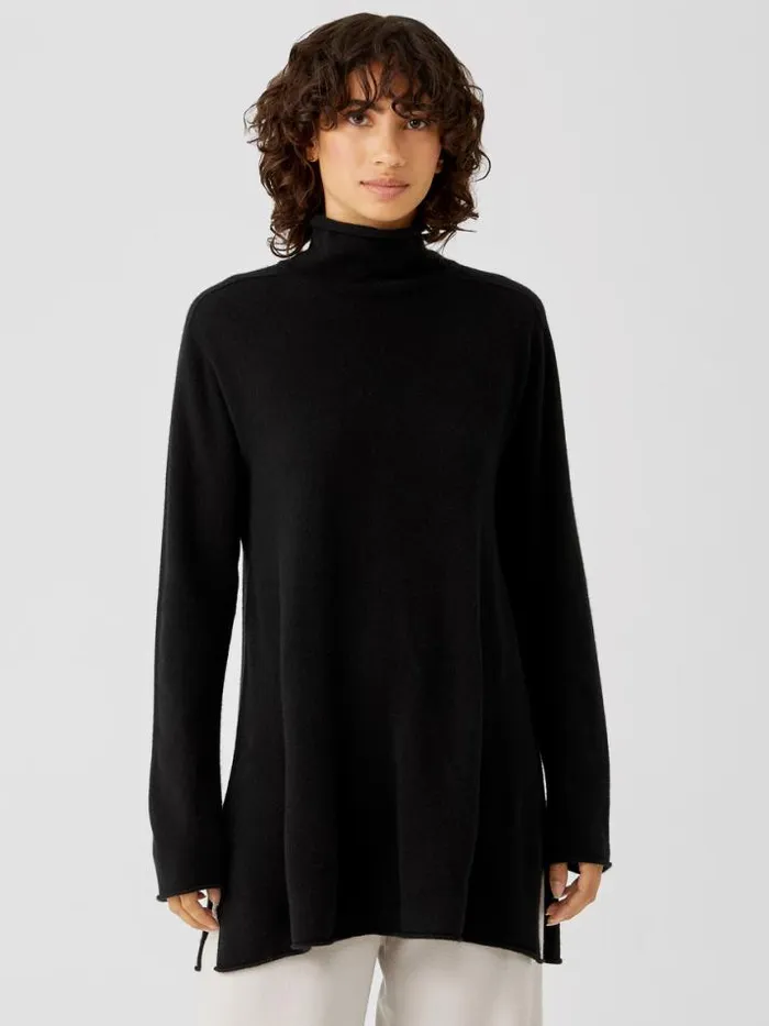 Shop Eileen Fisher Sweaters and Cardigans Italian Cashmere Turtleneck Long Top Black Shop Eileen Fisher Sweaters and Cardigans Italian Cashmere Turtleneck Long Top Black