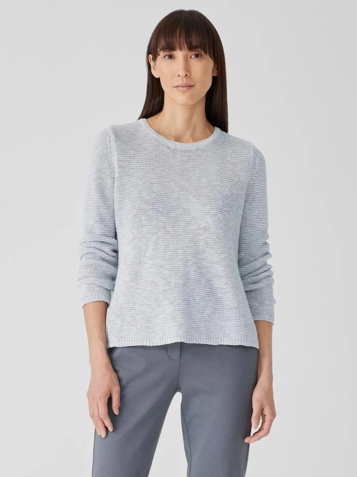 Shop Eileen Fisher Sweaters and Cardigans Organic Linen Cotton Slub Crew Neck Top Pearl