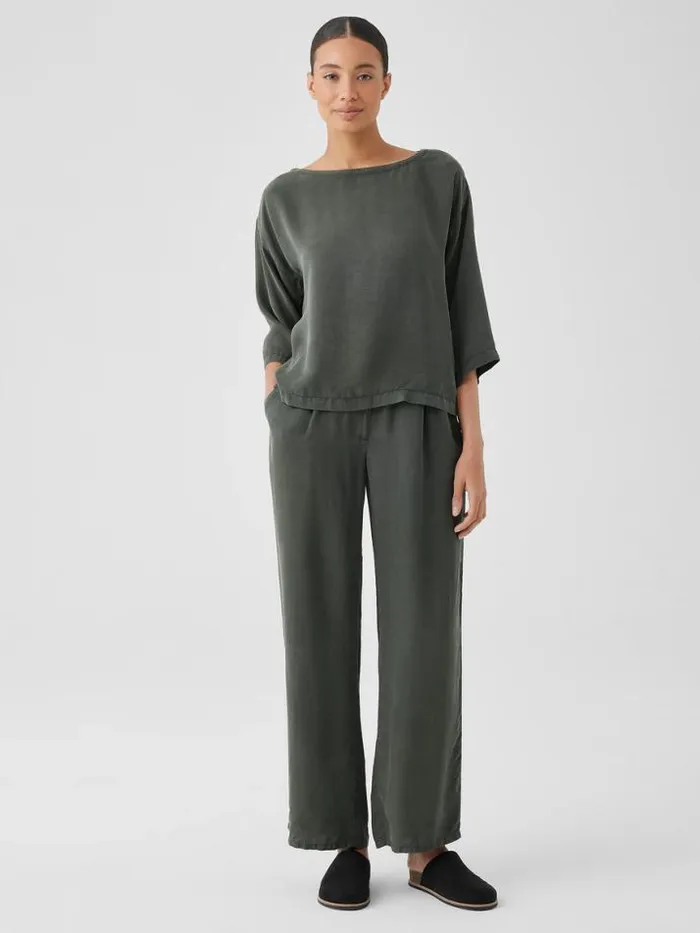 Shop Eileen Fisher Sweaters and Cardigans Sandwashed Twill Wide Trouser Pant Ocean Shop Eileen Fisher Sweaters and Cardigans Sandwashed Twill Wide Trouser Pant Ocean