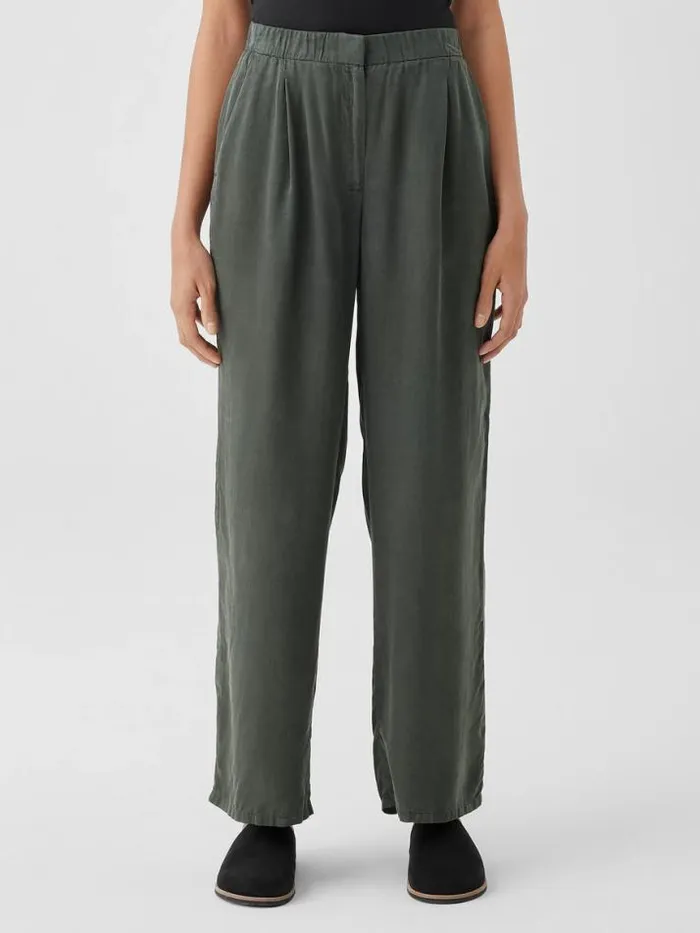 Shop Eileen Fisher Sweaters and Cardigans Sandwashed Twill Wide Trouser Pant Ocean
