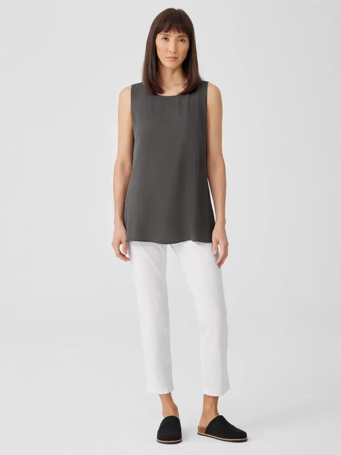 Shop Eileen Fisher Tanks and Camis Silk Georgette CrepeBallet Neck Long Tank Grove