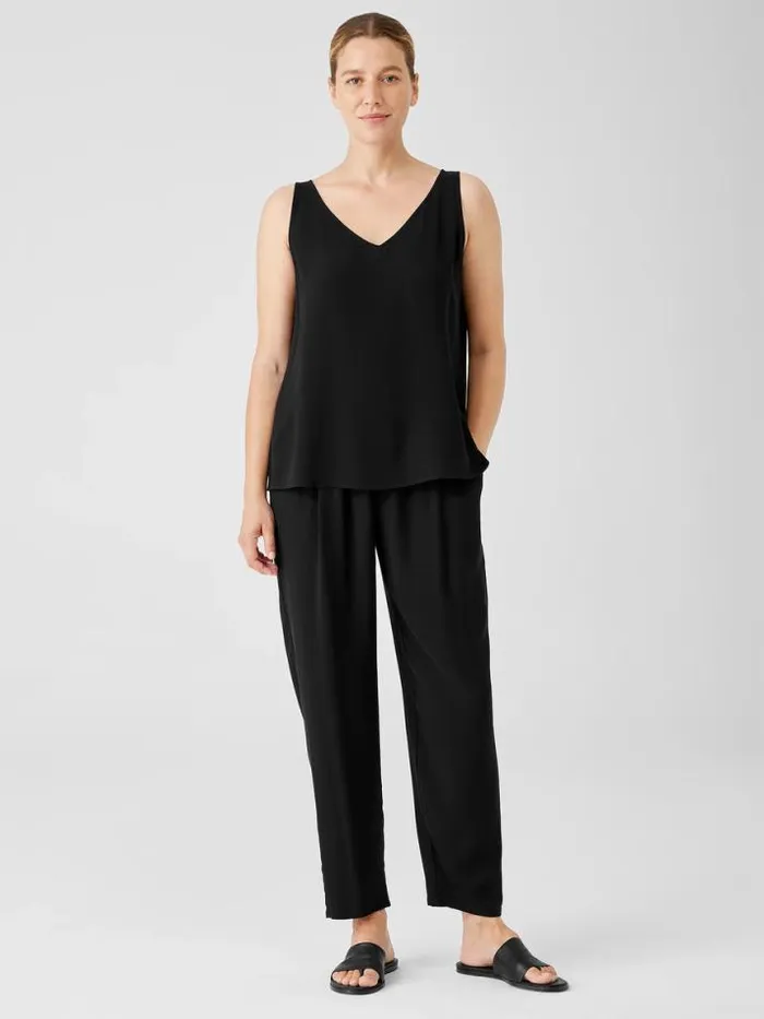 Shop Eileen Fisher Tanks and Camis Silk Georgette Crepe VNeck Top Black