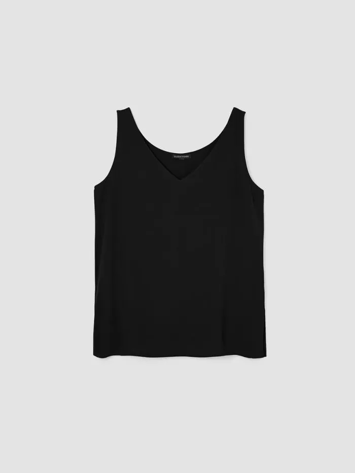 Shop Eileen Fisher Tanks and Camis Silk Georgette Crepe VNeck Top Black