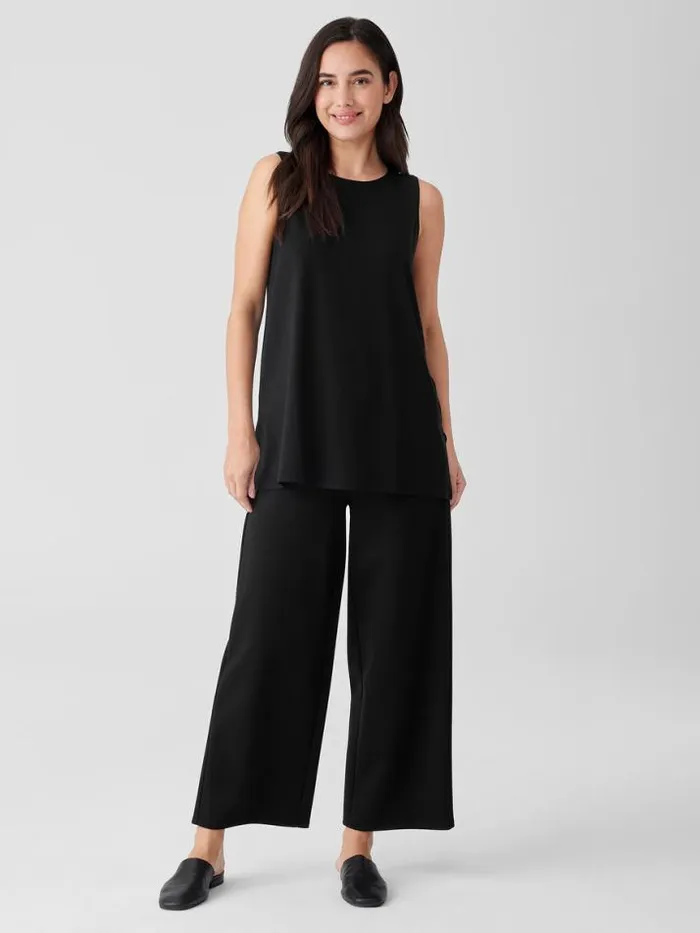 Shop Eileen Fisher Tanks and Camis Stretch Jersey Knit Crew Neck Long Tank Black