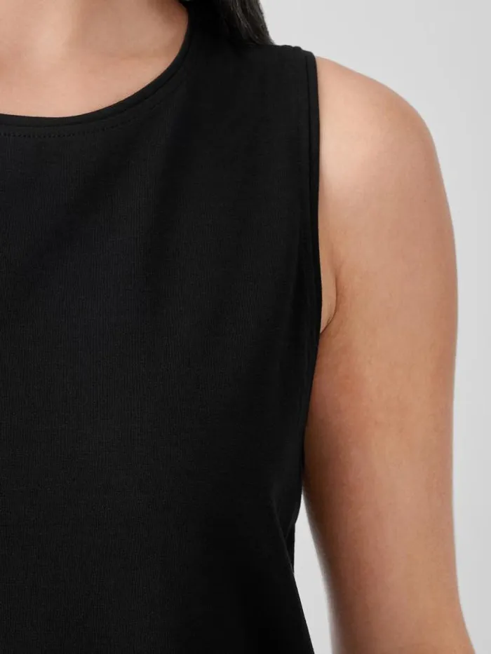 Shop Eileen Fisher Tanks and Camis Stretch Jersey Knit Crew Neck Long Tank Black