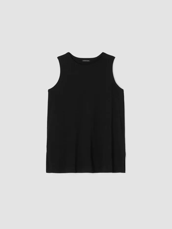 Shop Eileen Fisher Tanks and Camis Stretch Jersey Knit Crew Neck Long Tank Black