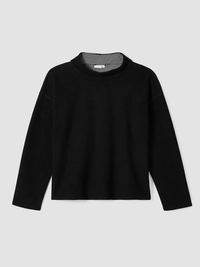 Shop Eileen Fisher Tops and Tees Doubleknit Organic Cotton Stripe Reversible Top Black