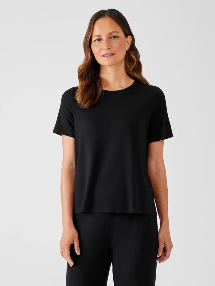 Shop Eileen Fisher Tops and Tees Fine Jersey Crew Neck Tee Black