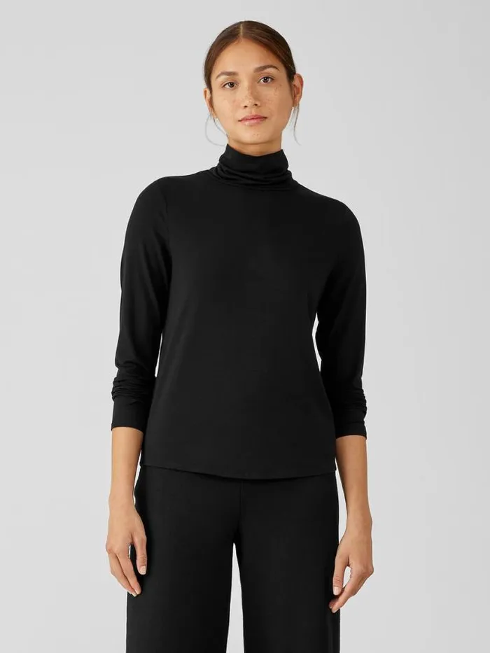 Shop Eileen Fisher Tops and Tees Fine Jersey Scrunch Neck Top Black