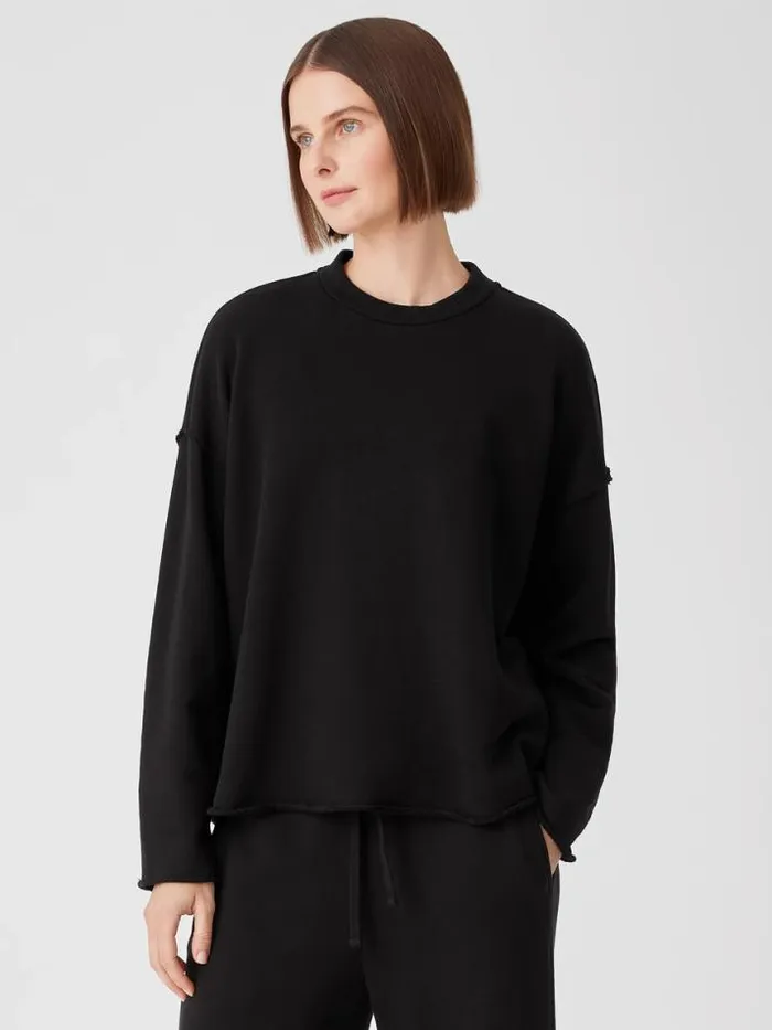 Shop Eileen Fisher Tops and Tees Organic Cotton French Terry BoxTop Black