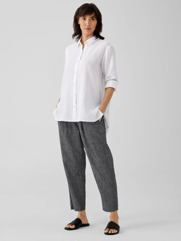 Shop Eileen Fisher Tops and Tees Organic Cotton Ripple Classic Collar Shirt White