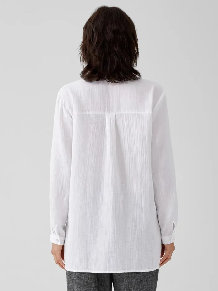 Shop Eileen Fisher Tops and Tees Organic Cotton Ripple Classic Collar Shirt White