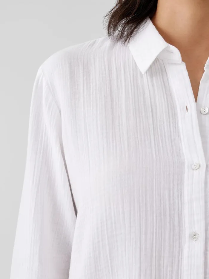 Shop Eileen Fisher Tops and Tees Organic Cotton Ripple Classic Collar Shirt White