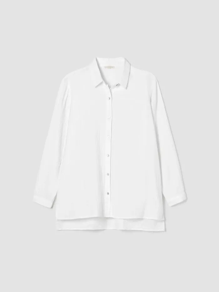 Shop Eileen Fisher Tops and Tees Organic Cotton Ripple Classic Collar Shirt White