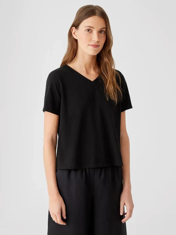 Shop Eileen Fisher Tops and Tees Organic Cotton Slub VNeck Tee Black