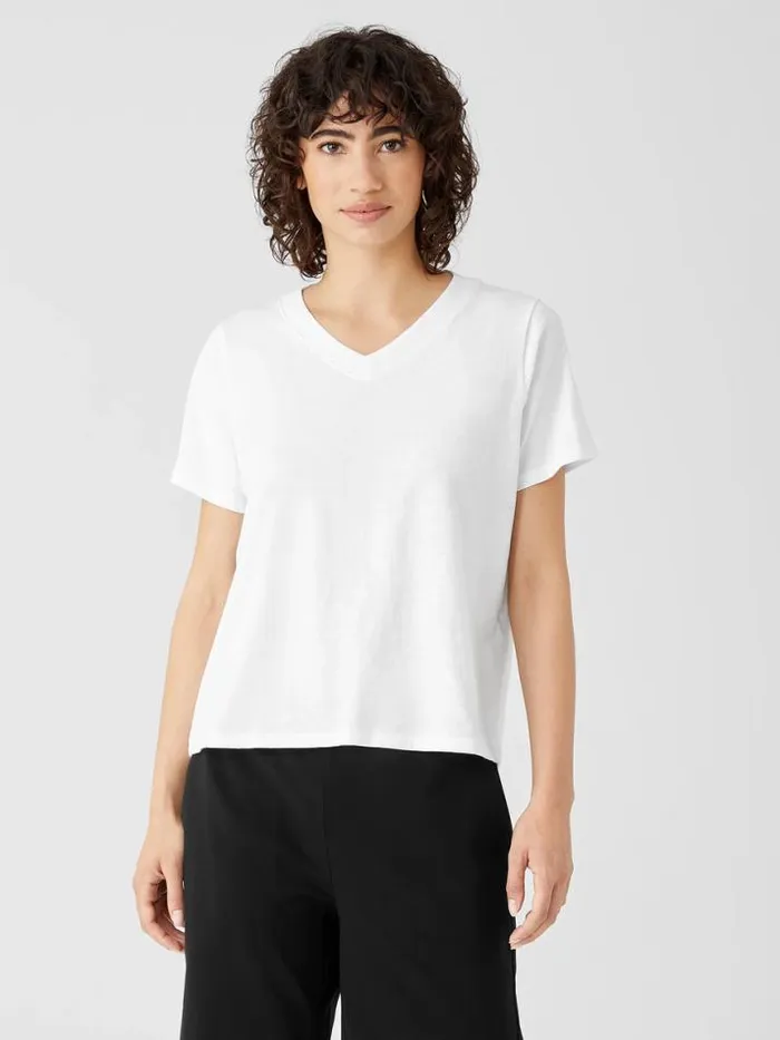 Shop Eileen Fisher Tops and Tees Organic Cotton Slub VNeck Tee White