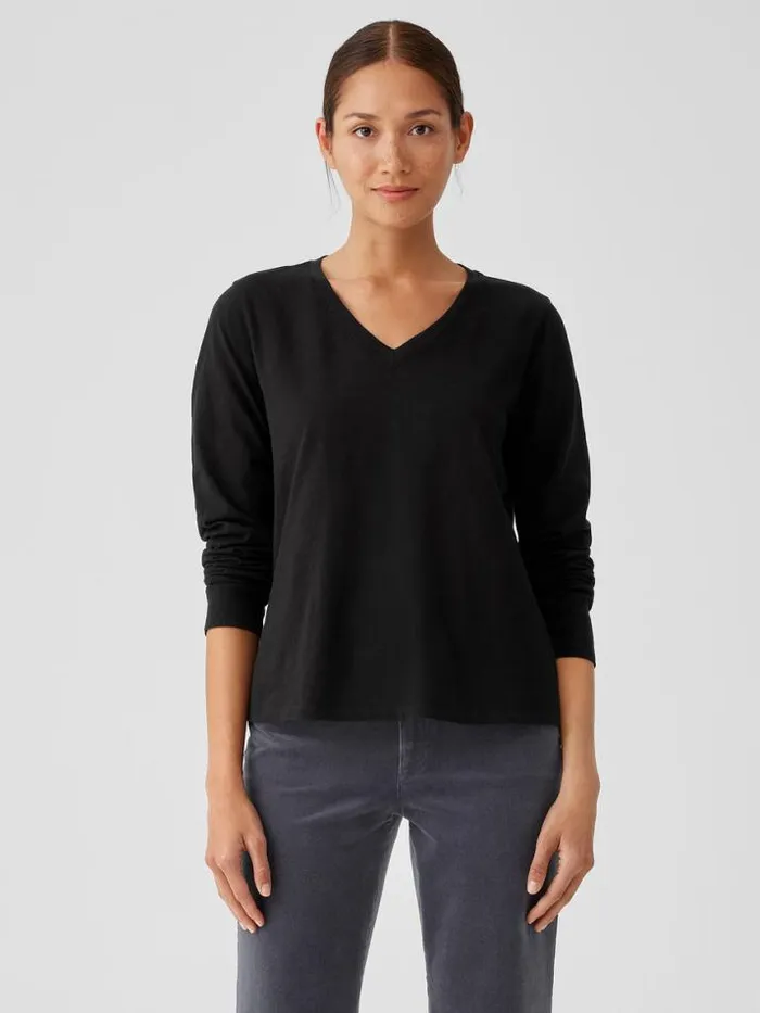 Shop Eileen Fisher Tops and Tees Organic Cotton Slub VNeck Top Black
