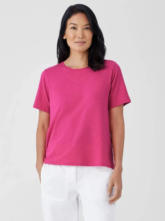 Shop Eileen Fisher Tops and Tees Organic Cotton Slubby Jersey Tee Geranium