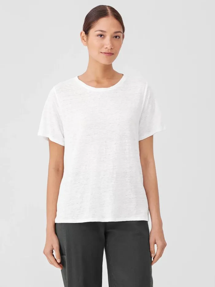 Shop Eileen Fisher Tops and Tees Organic Linen Jersey Crew Neck Tee White