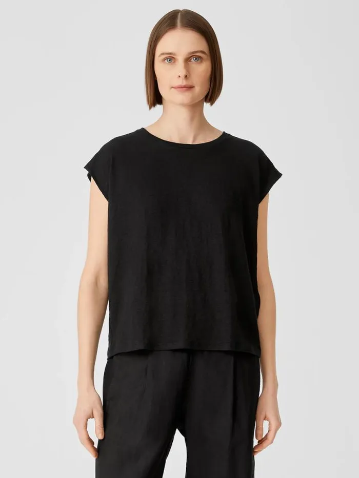 Shop Eileen Fisher Tops and Tees Organic Linen Jersey ShirredBack Top Black