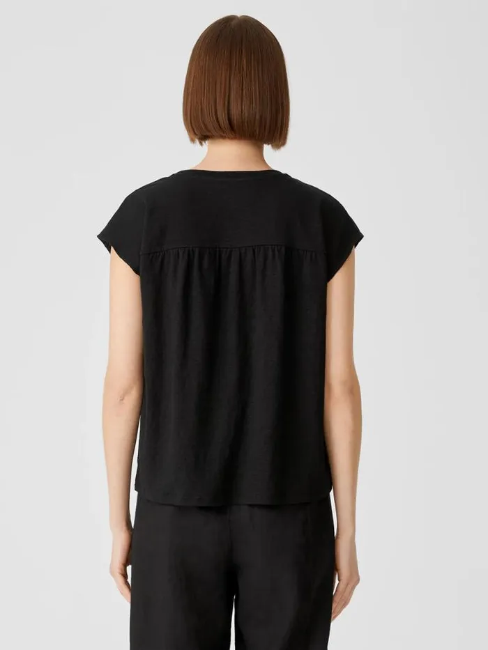 Shop Eileen Fisher Tops and Tees Organic Linen Jersey ShirredBack Top Black