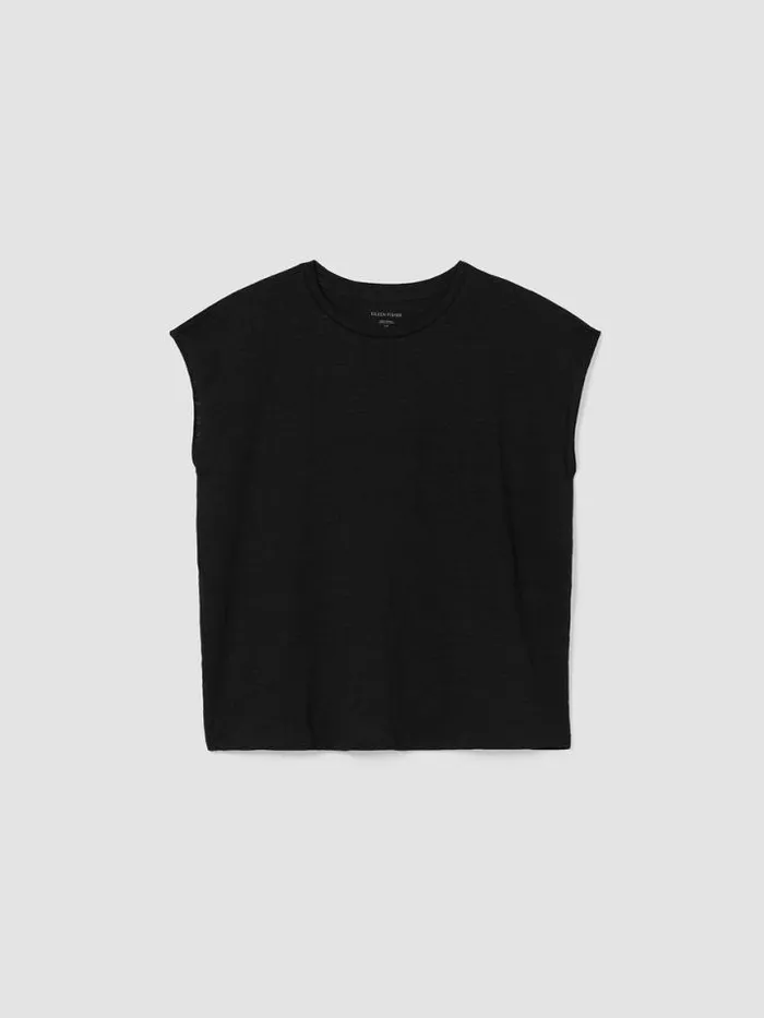 Shop Eileen Fisher Tops and Tees Organic Linen Jersey ShirredBack Top Black