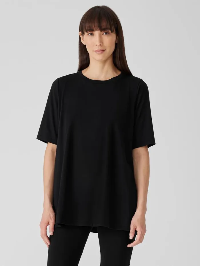 Shop Eileen Fisher Tops and Tees Organic Pima Cotton Jersey Long Tee Black